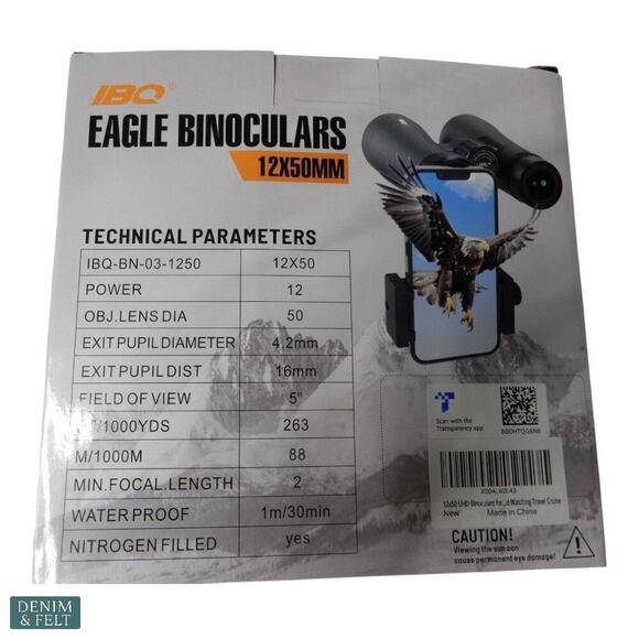 IBQ 12x50 Eagle Binoculars w/ Phone Adapter Waterproof Fogproof Lightweight NEW - Picture 8 of 14